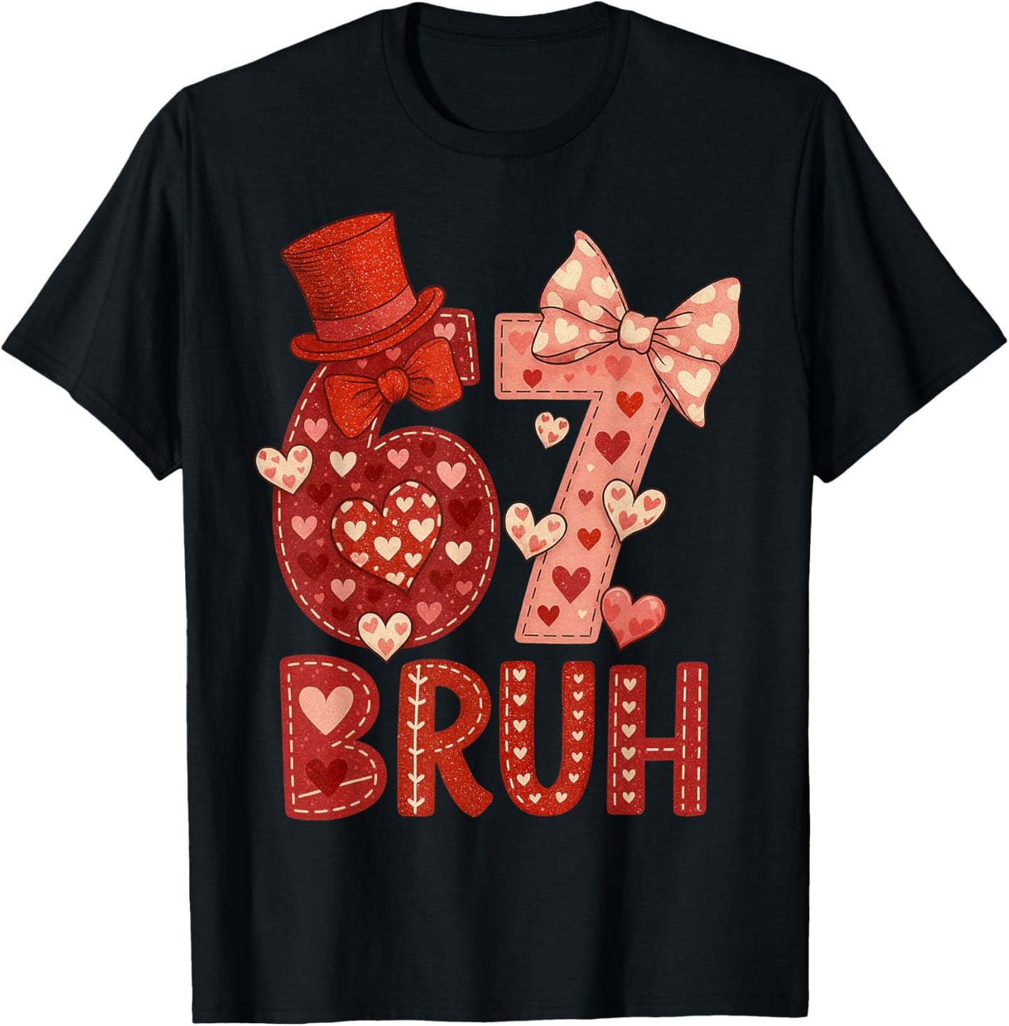 Six Seven 6 7 Valentine Bruh Kids Boys Girls Valentine Meme T-Shirt - T-Shirt | Black