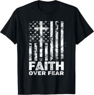 Christian Faith Over Fear US USA American Flag Religious T-Shirt - T-Shirt | Black