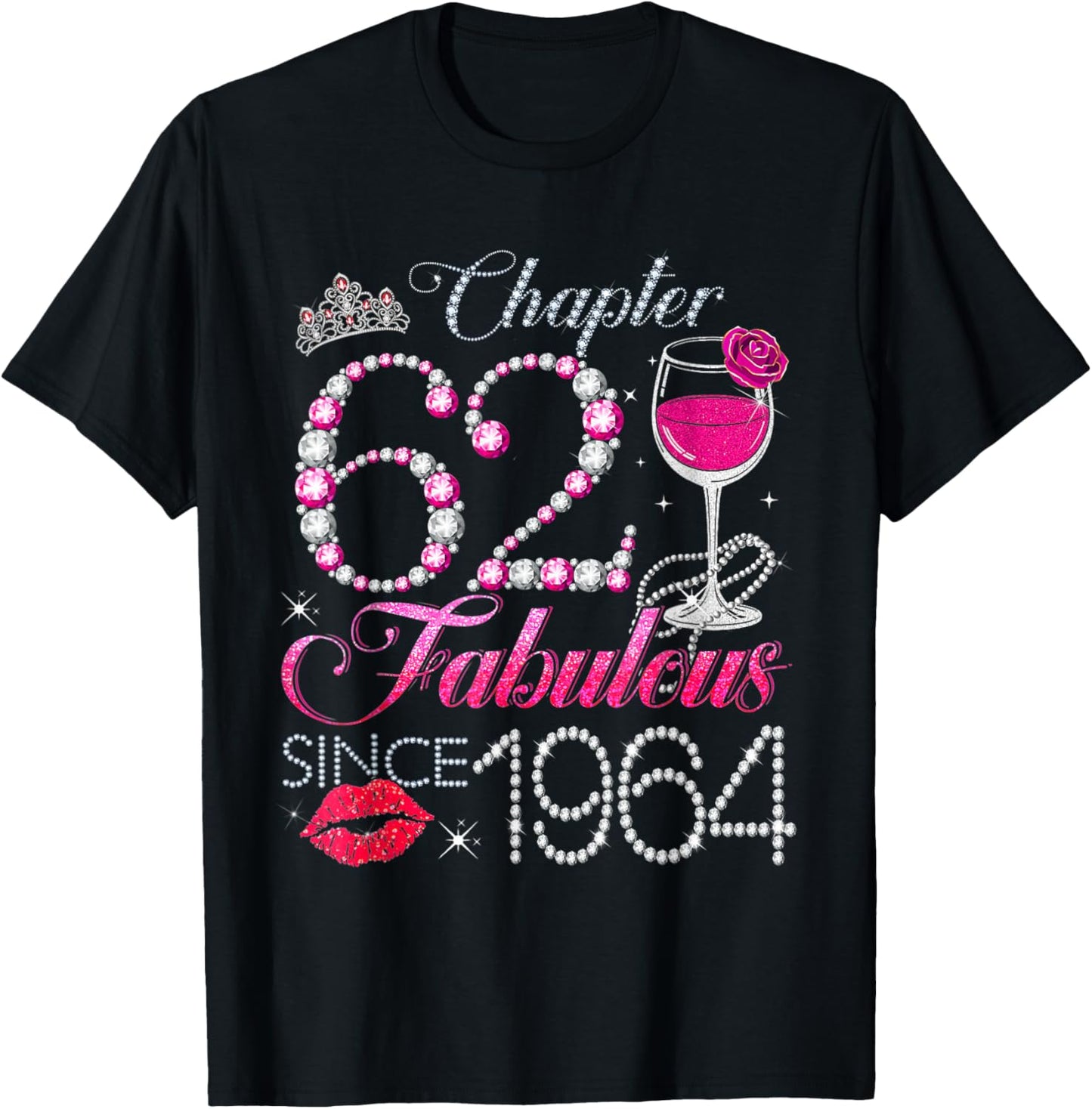 Chapter 62 Fabulous Since 1964 62nd Birthday Queen Diamond T-Shirt - T-Shirt | Black