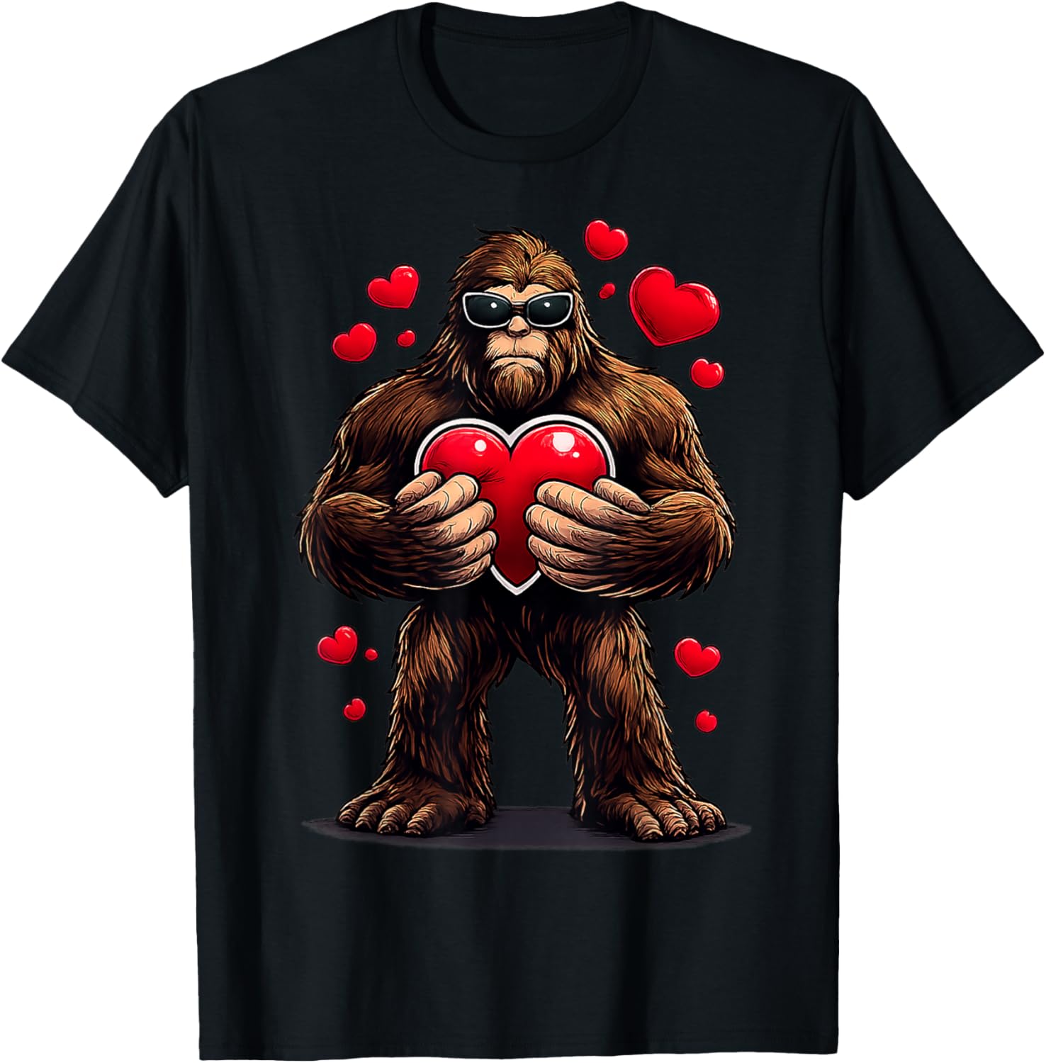 Cool Bigfoot Holding Heart Funny Valentine Gifts Men Women T-Shirt - T-Shirt | Black