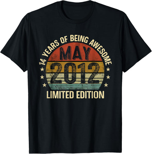 May Birthday Est 2012 Limited Edition Vintage 14th T-Shirt - T-Shirt | Black