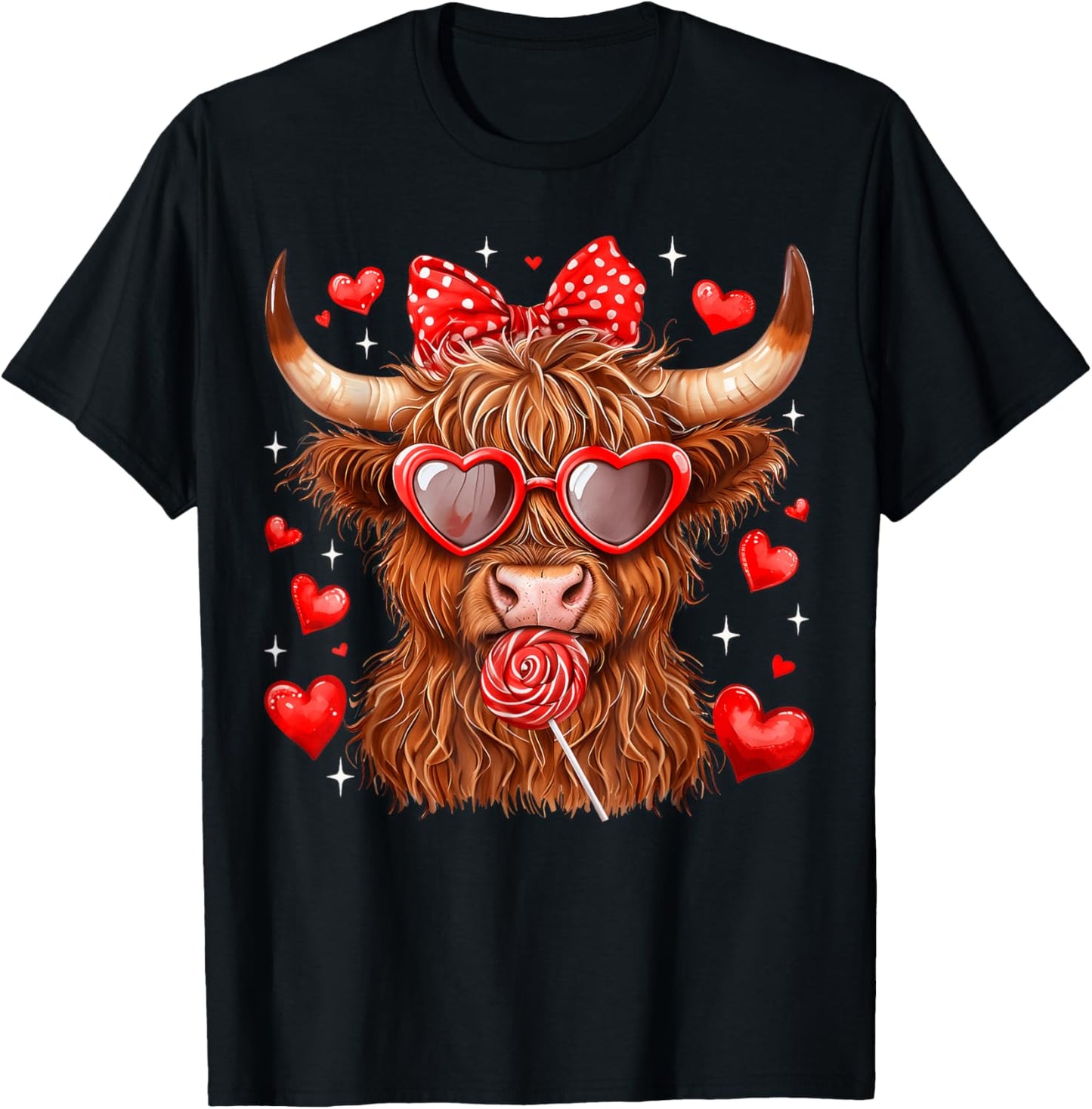 Highland Cow Heifer Western Valentine T-Shirt - T-Shirt | Black
