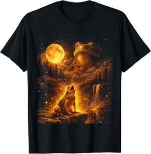 Vintage Moonlight Animal Funny Frog Howling at The Moon T-Shirt - T-Shirt | Black