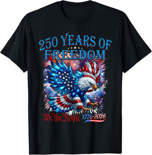 Eagle and Flag 250 Years of Freedom 1776-2026 250th Birthday T-Shirt - T-Shirt | Black