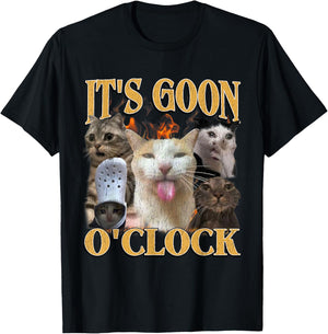 Gooning O'clock Funny Offensive Cat Meme Bootleg Men Women T-Shirt - T-Shirt | Black