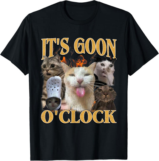 Gooning O'clock Funny Offensive Cat Meme Bootleg Men Women T-Shirt - T-Shirt | Black