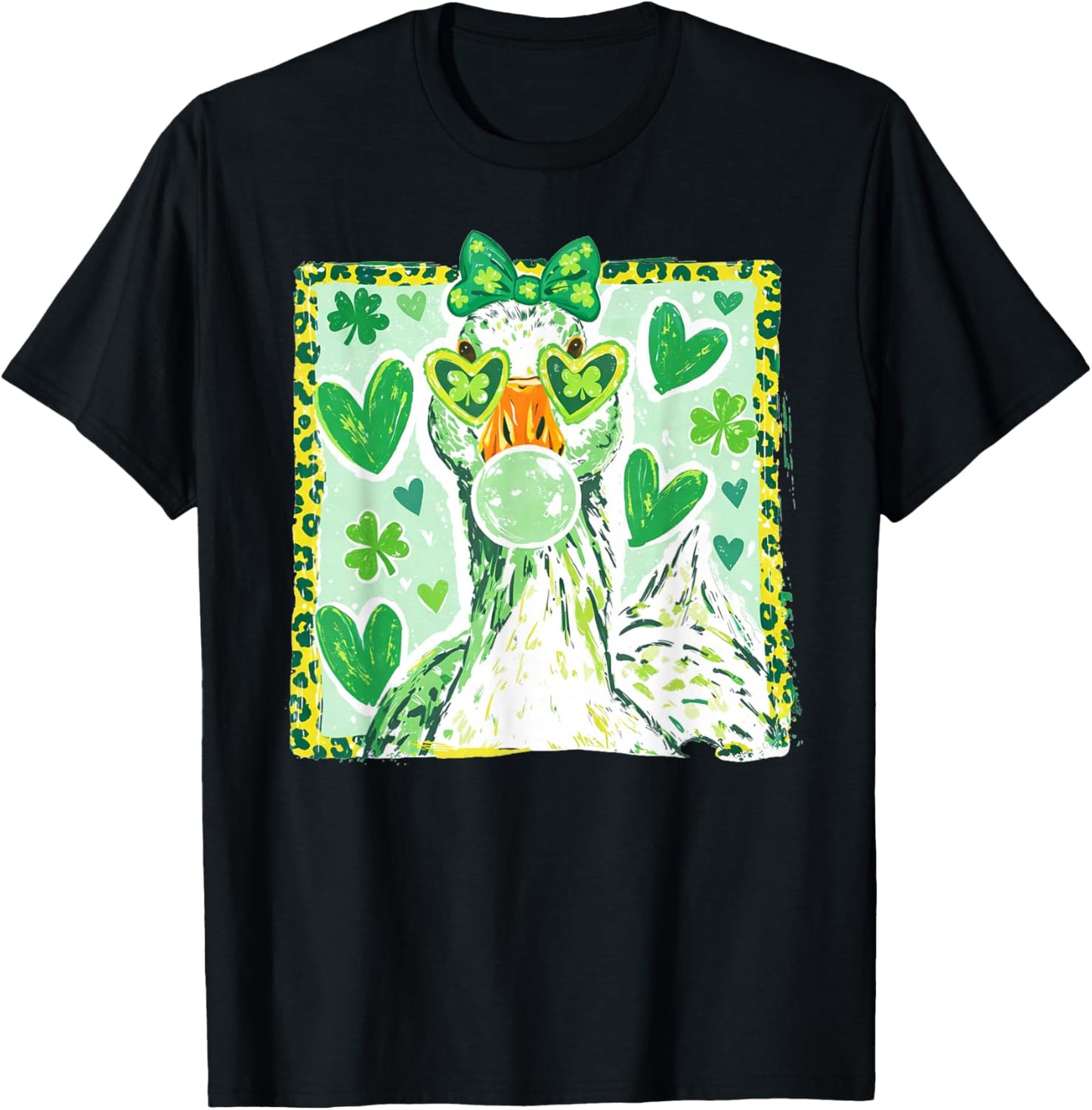 Leopard Coquette Goose Blowing Bubble Gum St Patrick’s Day T-Shirt - T-Shirt | Black