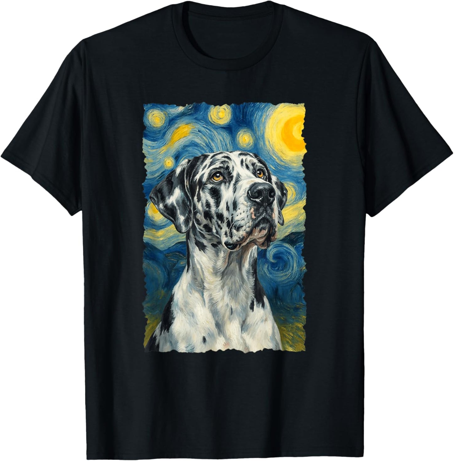Harlequin Great Dane Van Gogh T-Shirt - T-Shirt | Black