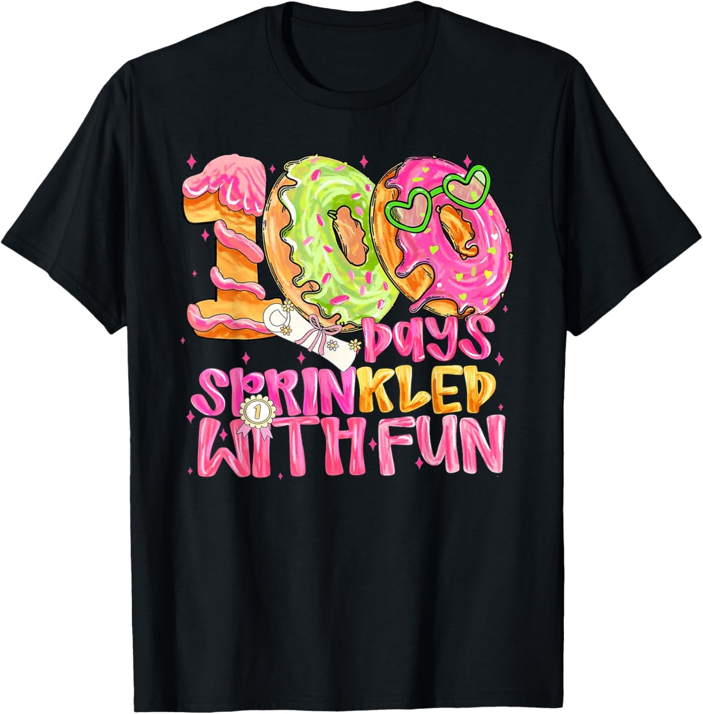 100th Day of School Girl 100 Days Prinkled with Fun Donut T-Shirt - T-Shirt | Black