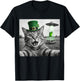 Funny Cat Selfie St Patricks Day UFO Abduction Green Beer T-Shirt - T-Shirt | Black