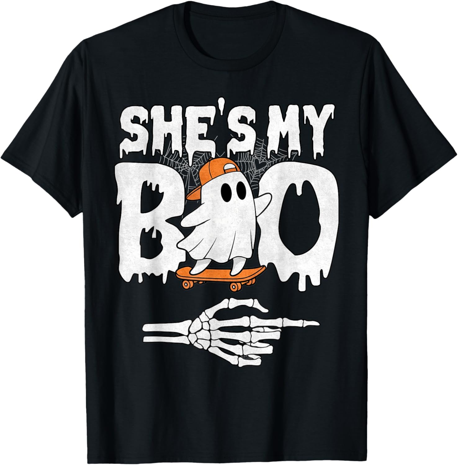 She's My Boo Couple Matching Halloween Skateboard Cool Ghost T-Shirt - T-Shirt | Black