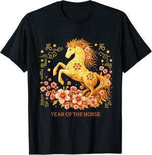 Happy Chinese Lunar New Year 2026 Year of The Horse T-Shirt - T-Shirt | Black
