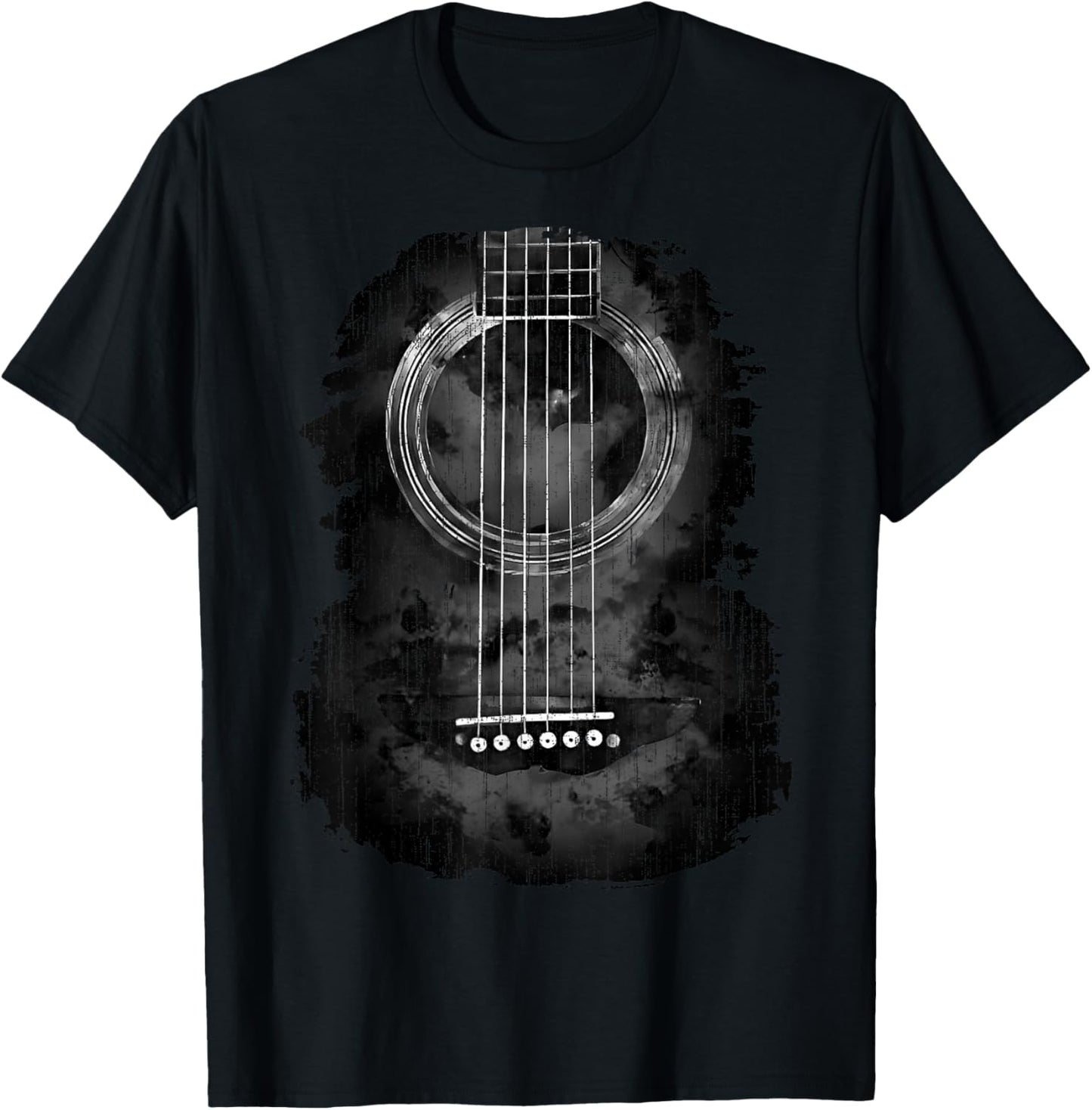 Distressed Acoustic Guitar Vintage Rock & Roll Music Lover T-Shirt - T-Shirt | Black