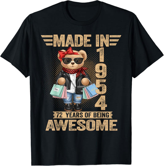 72 Year Old Made in 1954 Teddy Bear 72nd Birthday Women Men T-Shirt - T-Shirt | Black