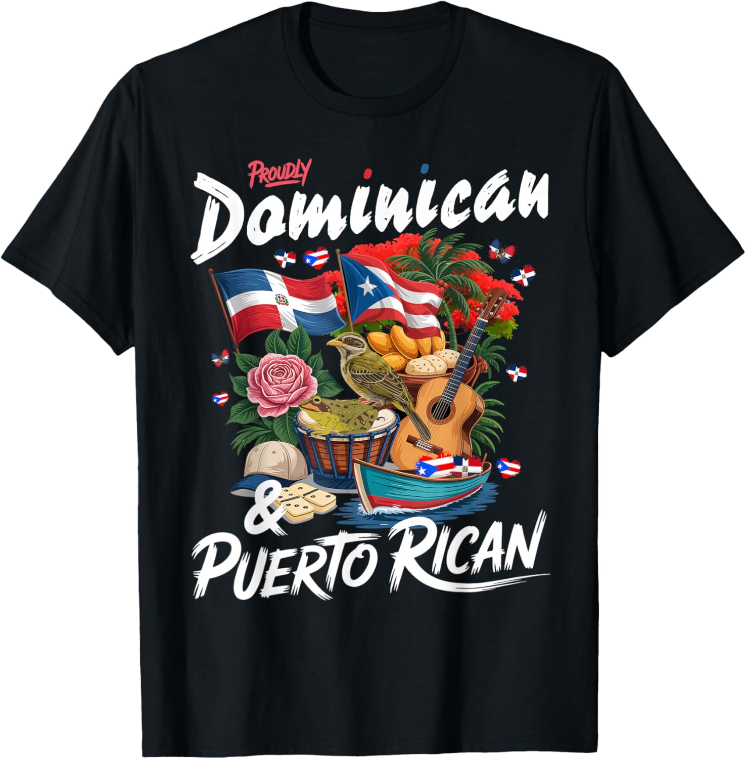 Puerto Rican & Dominican Flag Idea for Kids Dominican Roots T-Shirt - T-Shirt | Black