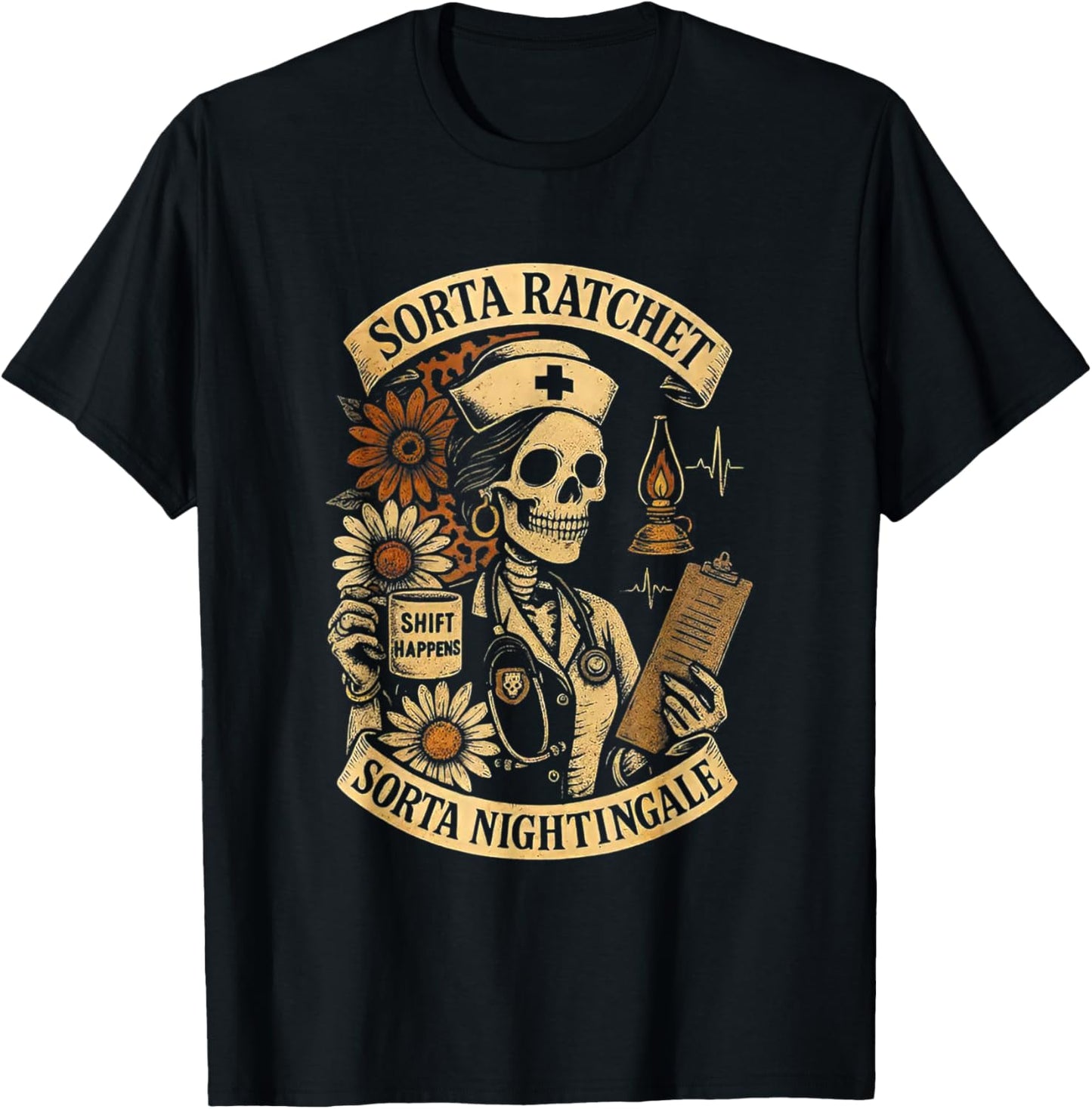 Sorta Ratchet Sorta Nightingale Skeleton Nurse Halloween T-Shirt - T-Shirt | Black