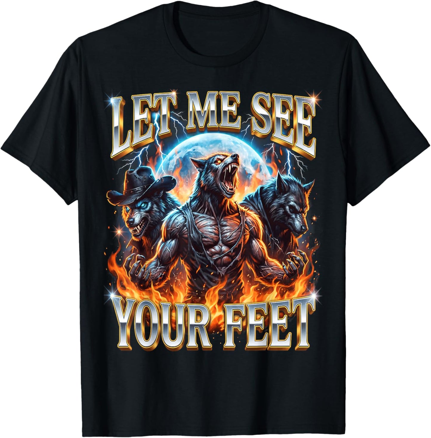 Alpha Wolf Let Me See Your Feet Funny Irony Gen Z Humor T-Shirt - T-Shirt | Black