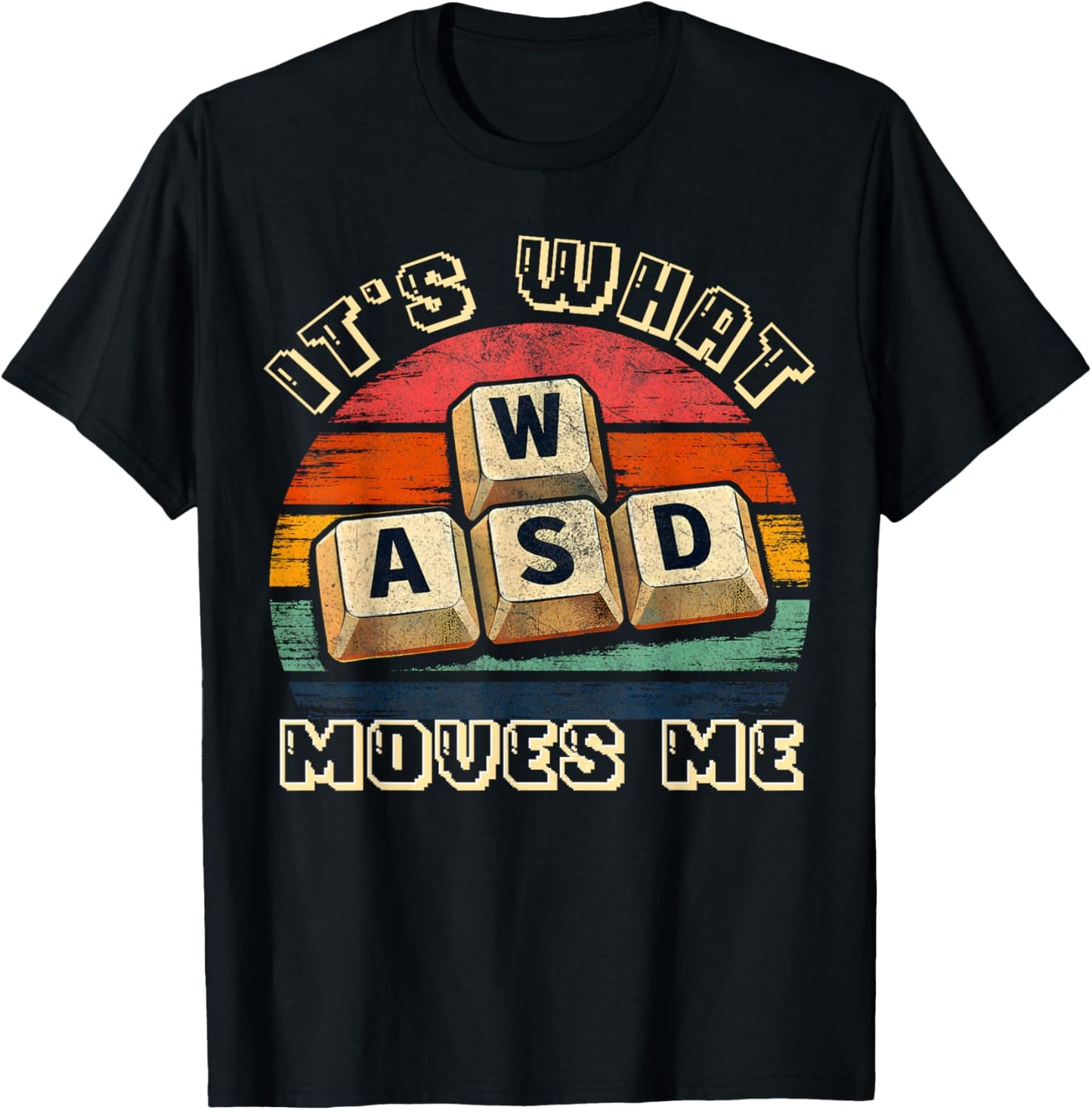 Vintage WASD Its What Moves Me Retro Sunset PC Gamer T-Shirt - T-Shirt | Black