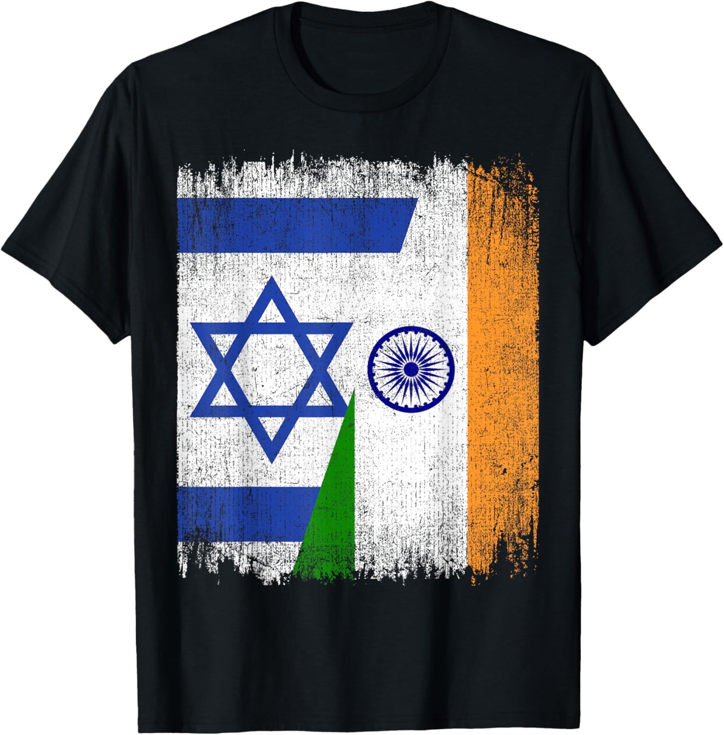 Half Israel India Split Flag Israelis Pride Roots T-Shirt - T-Shirt | Black