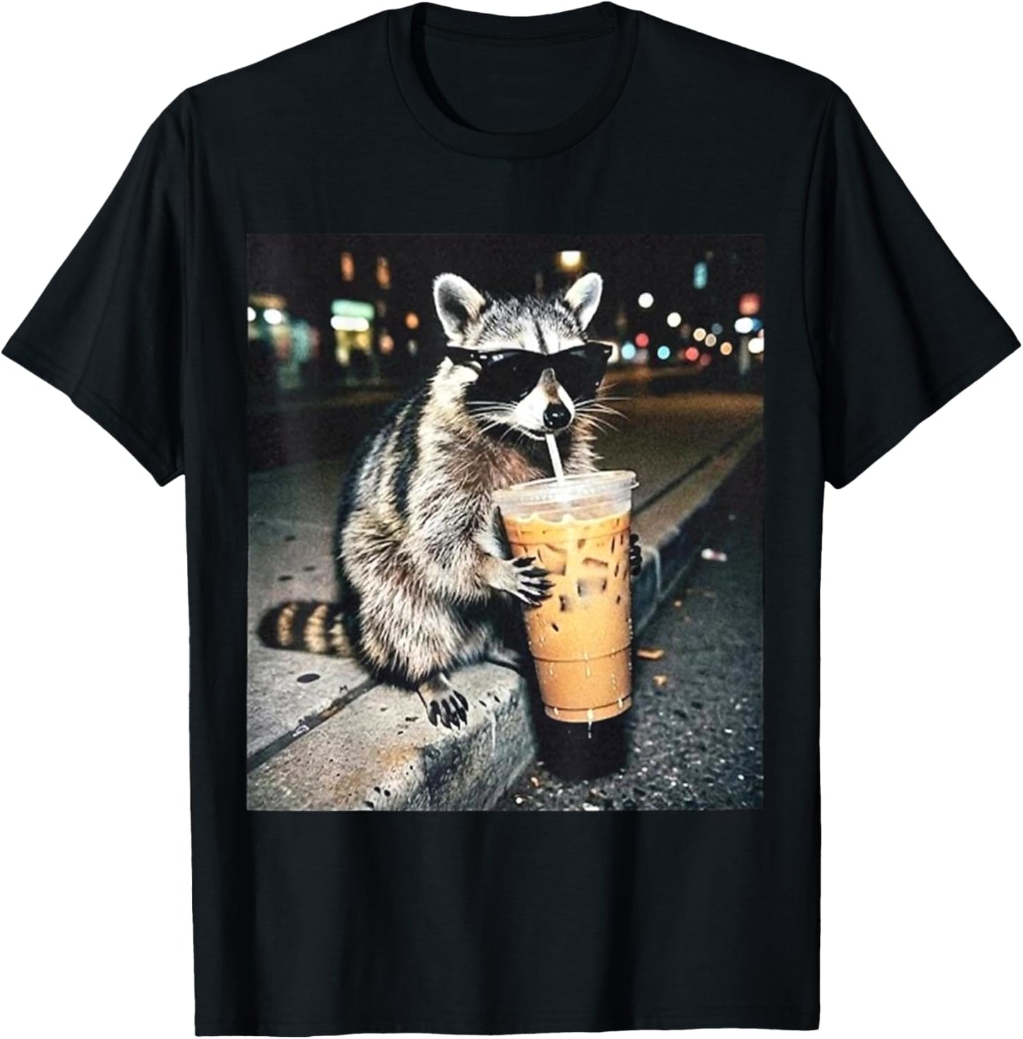Funny Raccoon Drinking Milk Cute Animal Selfie T-Shirt - T-Shirt | Black