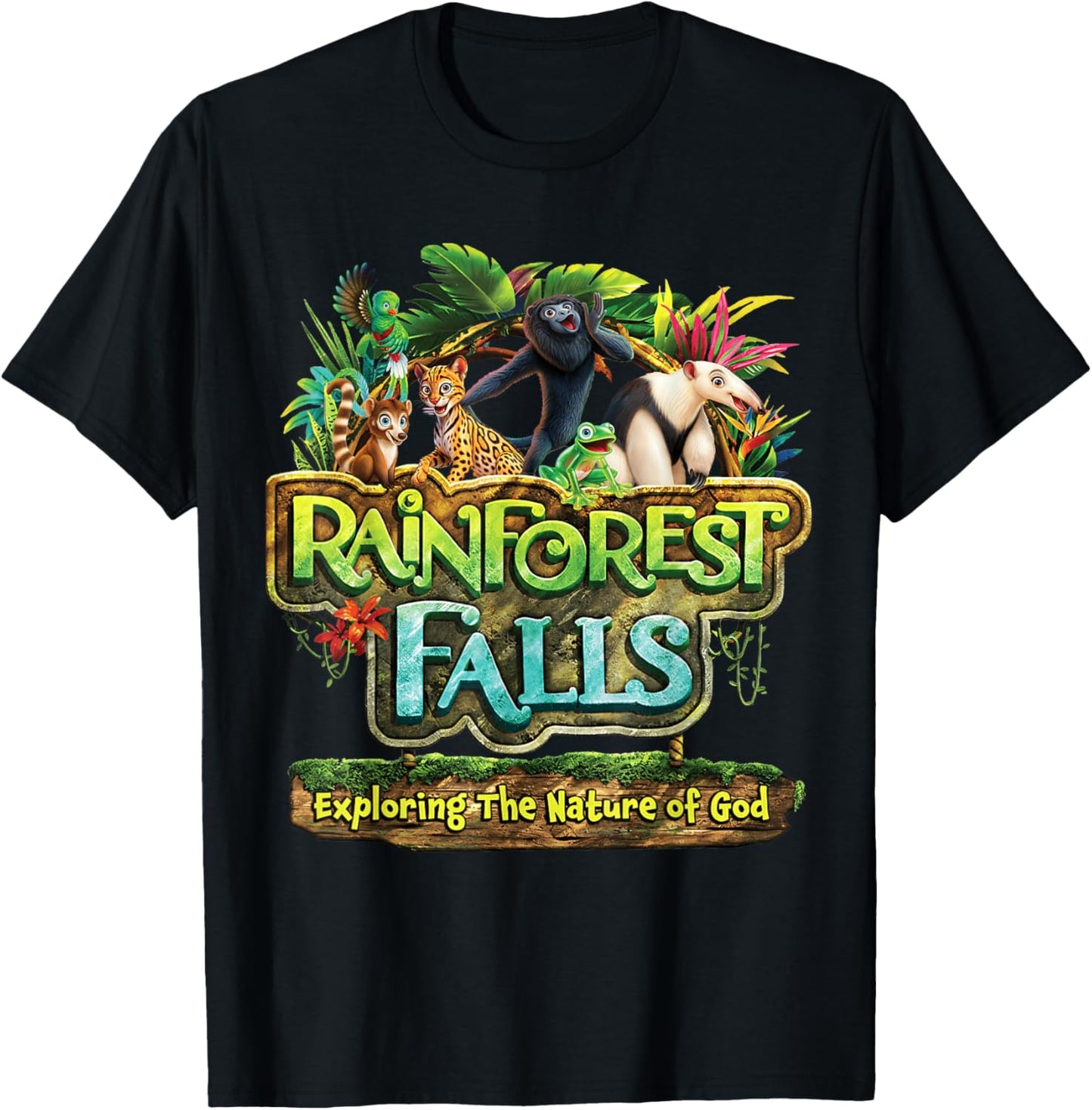 Rainforest Falls VBS 2026 Exploring The Nature of God Kids T-Shirt - T-Shirt | Black