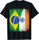 Half Brazil India Split Flag Brazilian Indian Roots T-Shirt - T-Shirt | Black