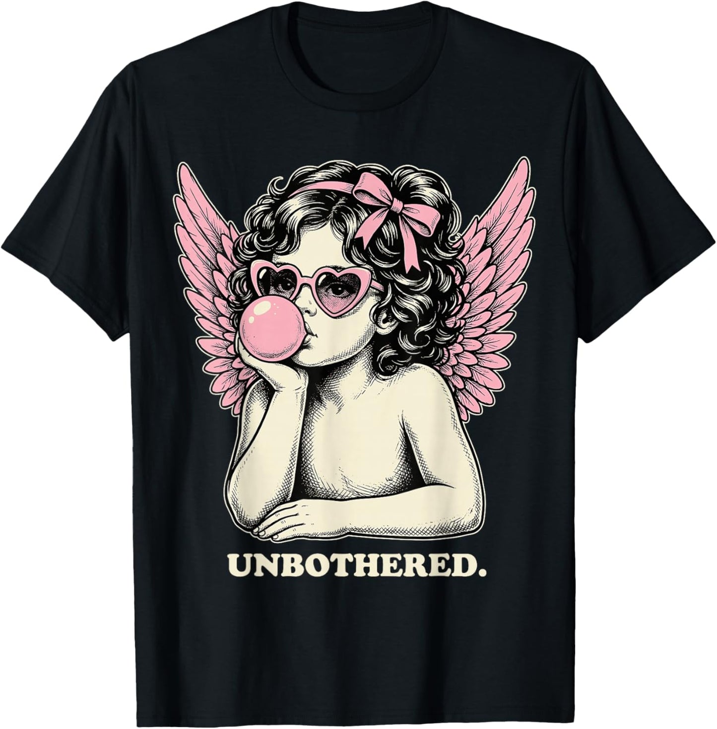 Cute Vintage Cupid Blowing Bubble Gum Unbothered T-Shirt - T-Shirt | Black