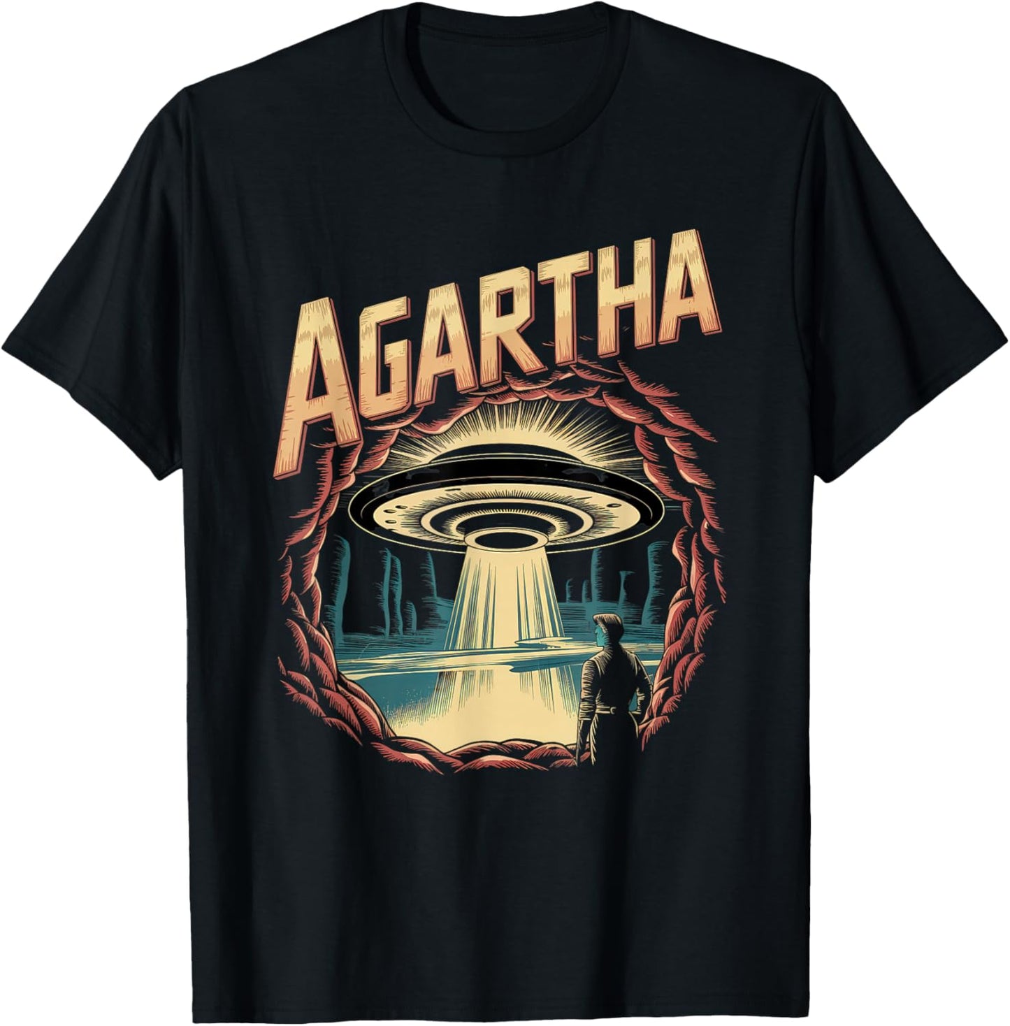 Agartha City UFO Conspiracy Theory Sci Fi Gaming T-Shirt - T-Shirt | Black