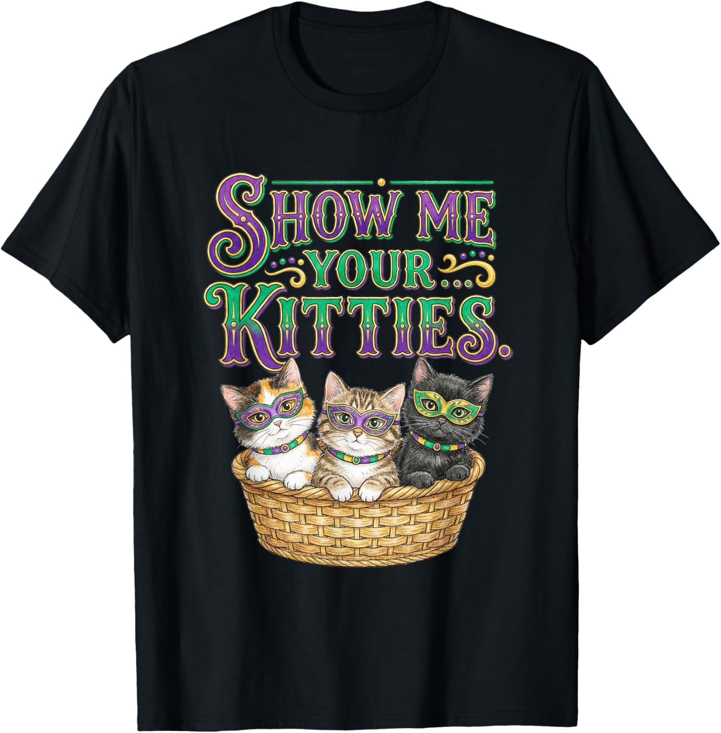 Cat Mardi Gras Show Me Kitties Boy Girl Kids Carnival Parade T-Shirt - T-Shirt | Black