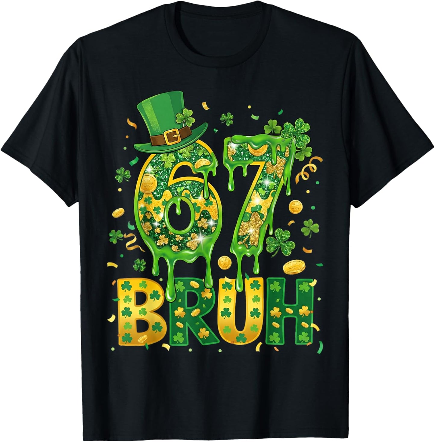 Six Seven Bruh St Patricks Day Boys Kids 67 St Paddys Day T-Shirt - T-Shirt | Black