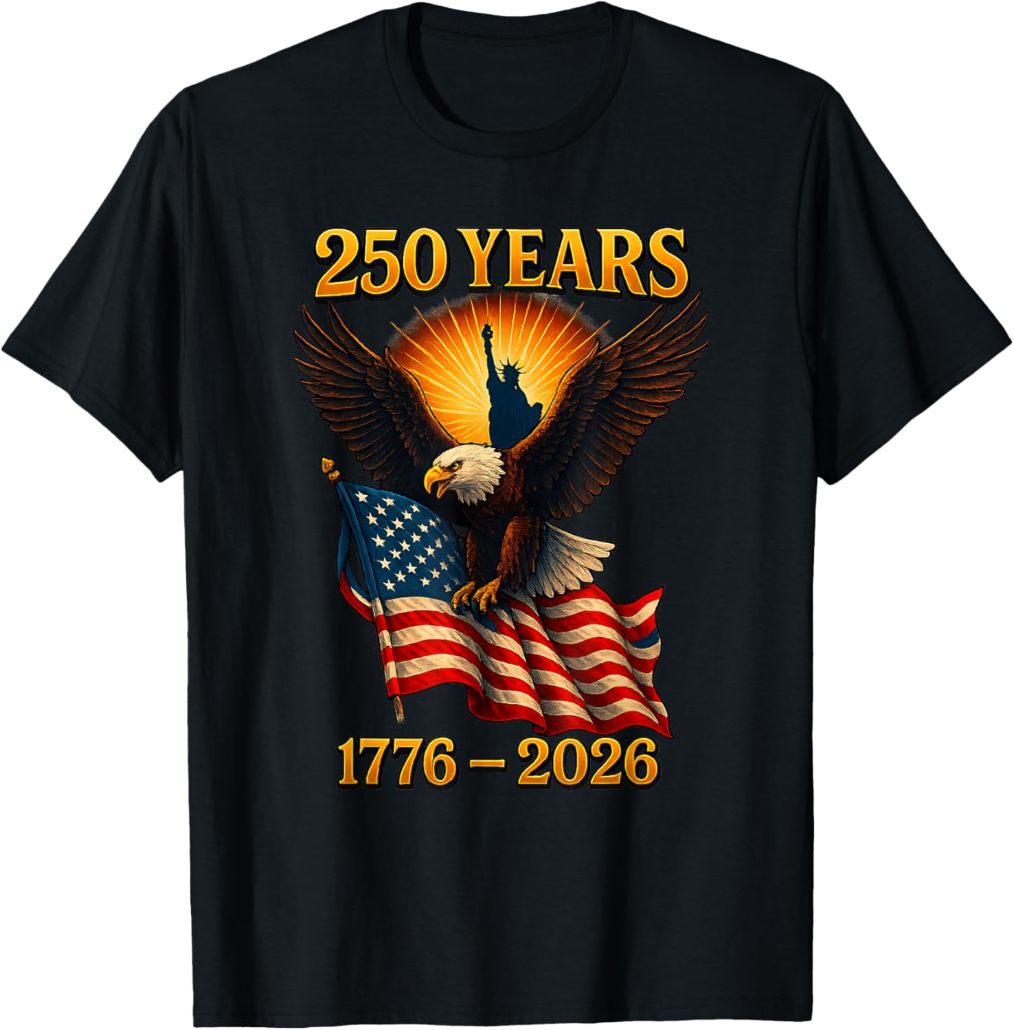 American 250 Years Retro Eagle USA Patriotic 1776 to 2026 T-Shirt - T-Shirt | Black