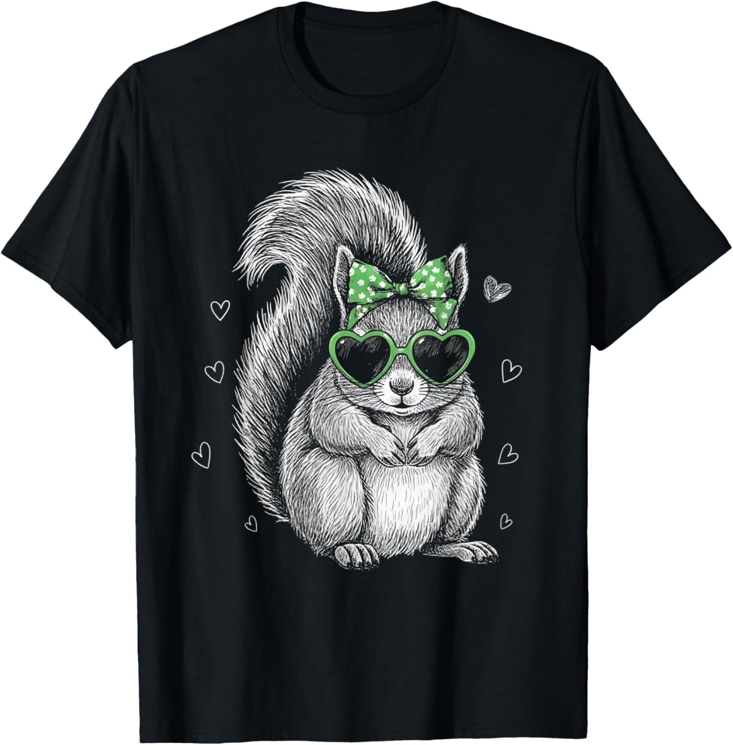 Vintage Squirrel Shamrock Coquette Bow St Patrick's Day Girl T-Shirt - T-Shirt | Black