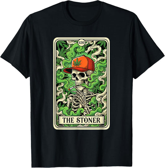 Tarot Card The Stoner Skeleton Weed Lover Cannabis 420 T-Shirt - T-Shirt | Black