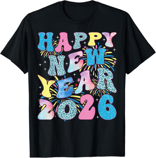 Groovy Happy New Year 2026 Family Matching Celebration Party T-Shirt - T-Shirt | Black