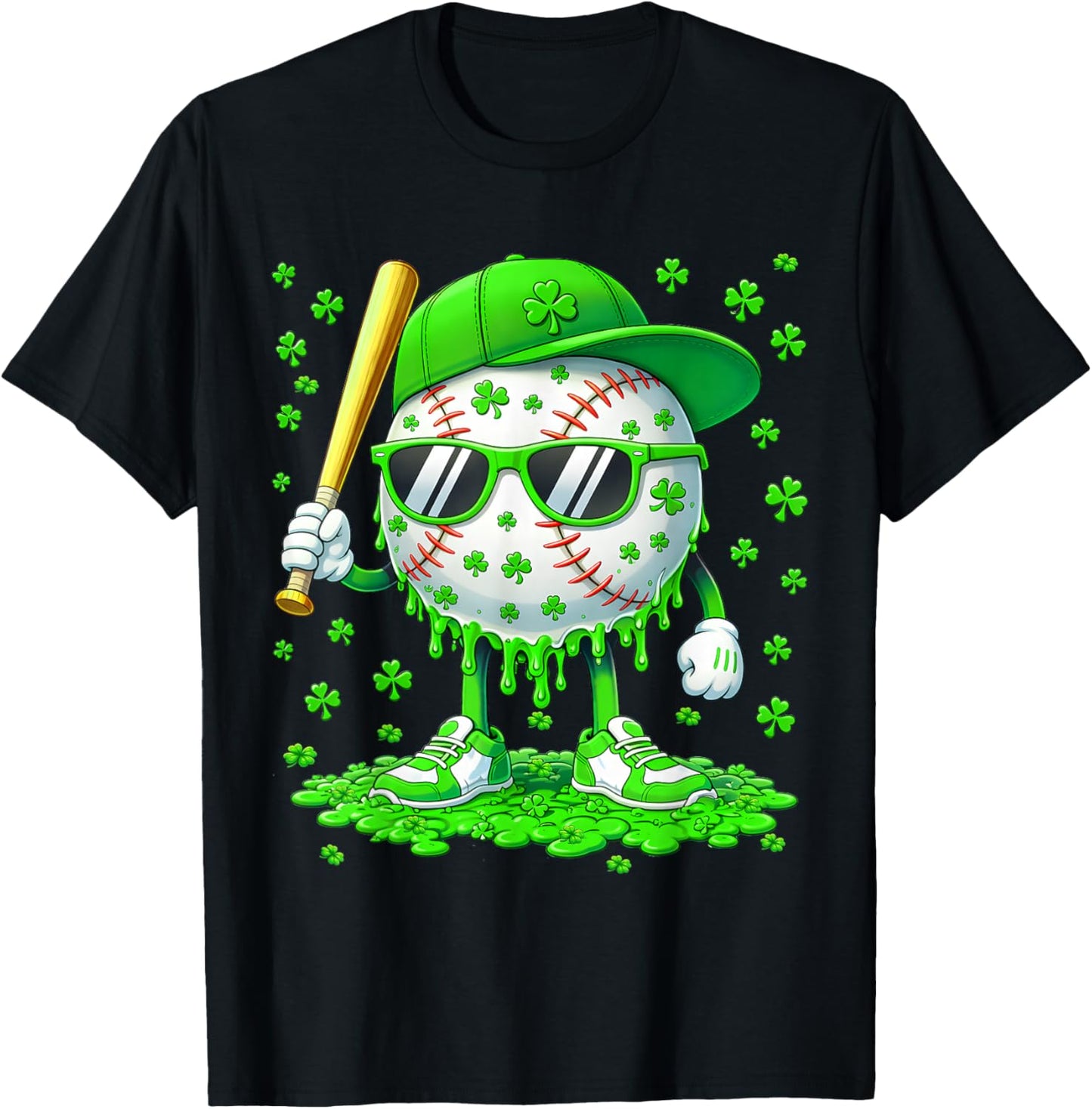 Funny Drip Dripping Baseball Shamrock Men Boy Kid Shirts T-Shirt - T-Shirt | Black