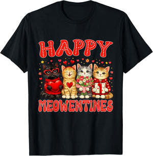 Happy Meowentines Cute Cat Valentine Men Women Kids Girls T-Shirt - T-Shirt | Black