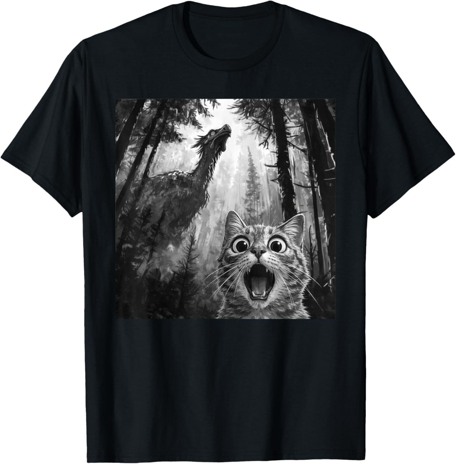 Black Cat Selfie with Dragon Funny T-Shirt - T-Shirt | Black