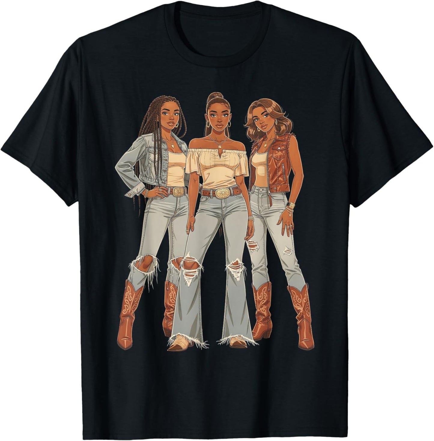Black African American Cowgirl Texas Western Country Rodeo T-Shirt - T-Shirt | Black