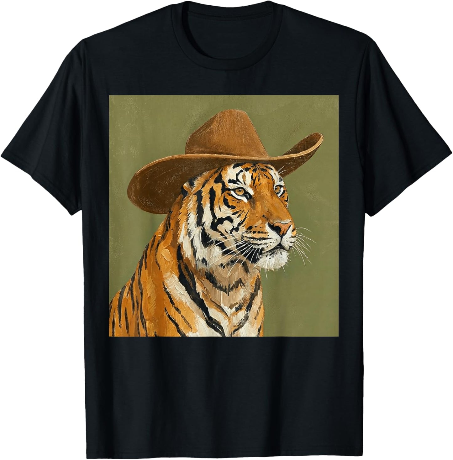 Cute Tiger Wearing a Cowboy Hat T-Shirt - T-Shirt | Black