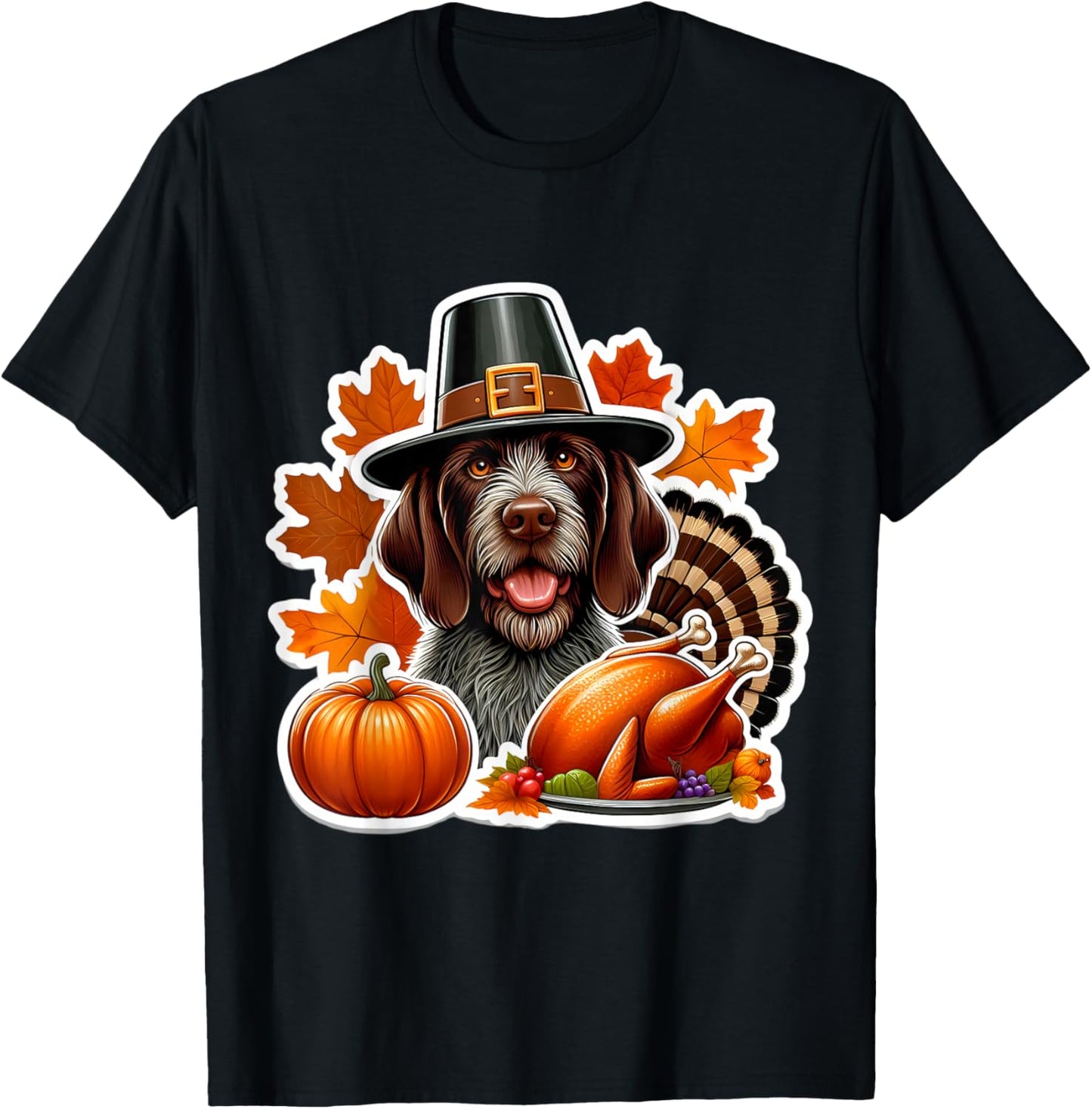 Thanksgiving German Wirehaired Pointer Dog Owner Lover Funny T-Shirt - T-Shirt | Black