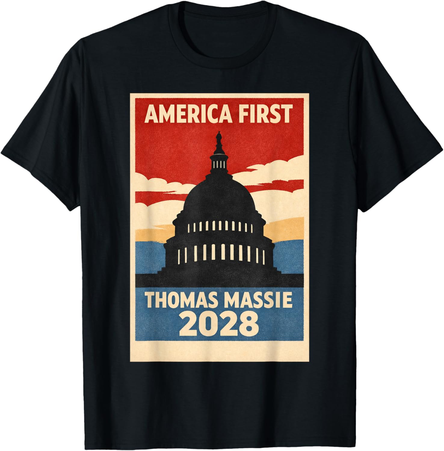 Pon Paul Thomas Massie Election 2028 President America First T-Shirt - T-Shirt | Black