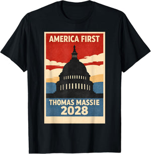 Pon Paul Thomas Massie Election 2028 President America First T-Shirt - T-Shirt | Black