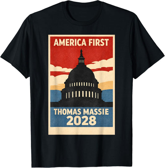 Pon Paul Thomas Massie Election 2028 President America First T-Shirt - T-Shirt | Black