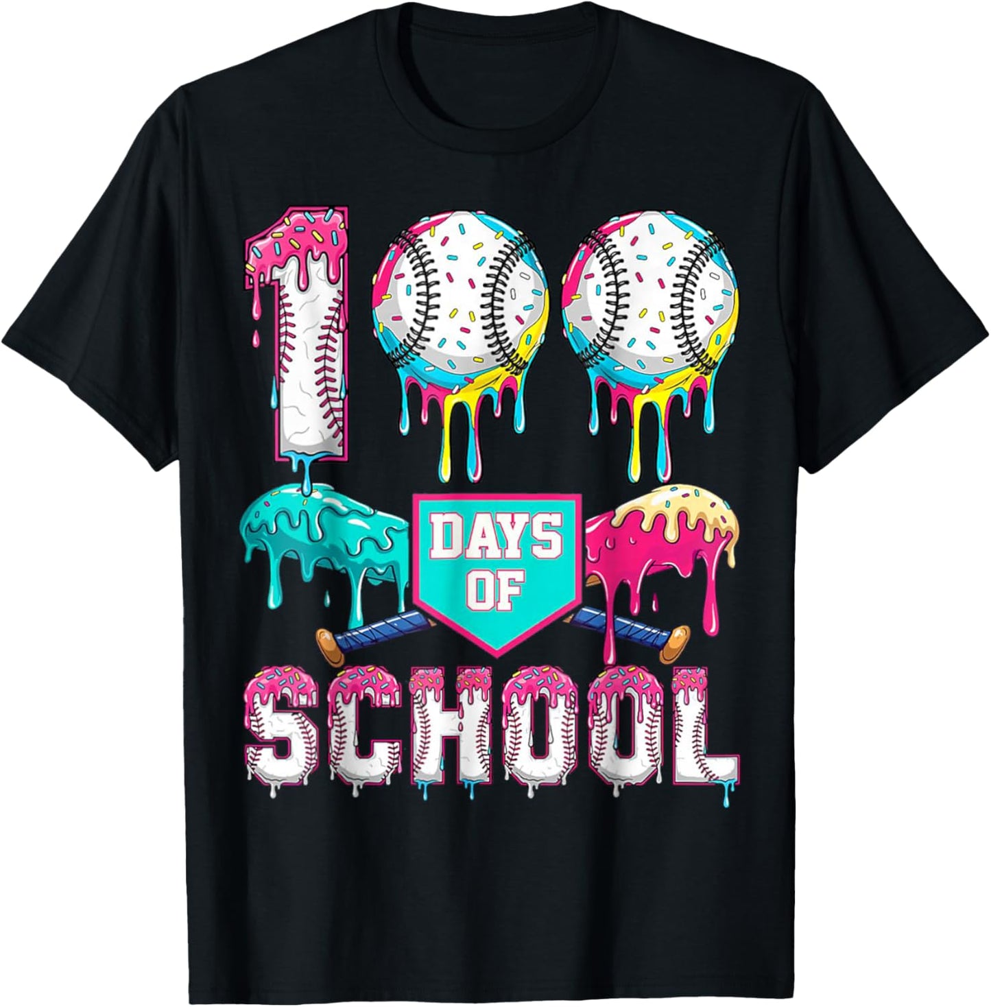 100 Days of School Boys Kids 100th Day of School Baseball T-Shirt - T-Shirt | Black
