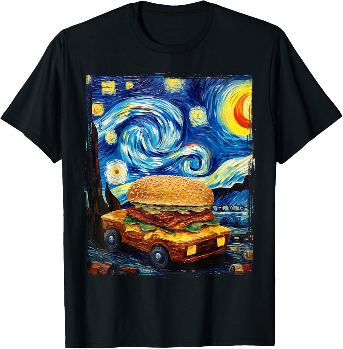 Love Hamburger Food Burger Van Gogh T-Shirt - T-Shirt | Black
