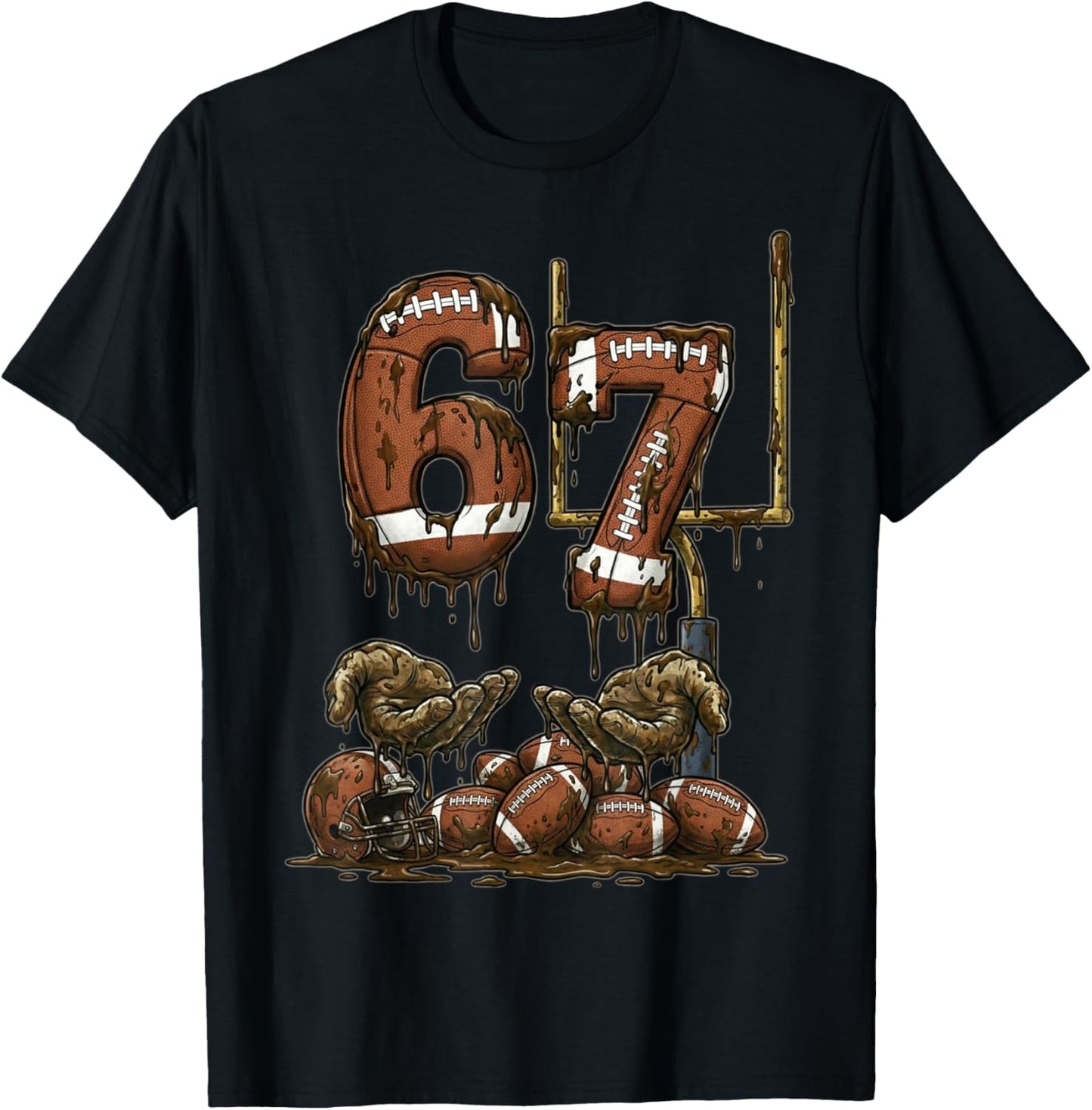 Funny 6 7 Football Six Seven Football 67 Kids Men Women T-Shirt - T-Shirt | Black