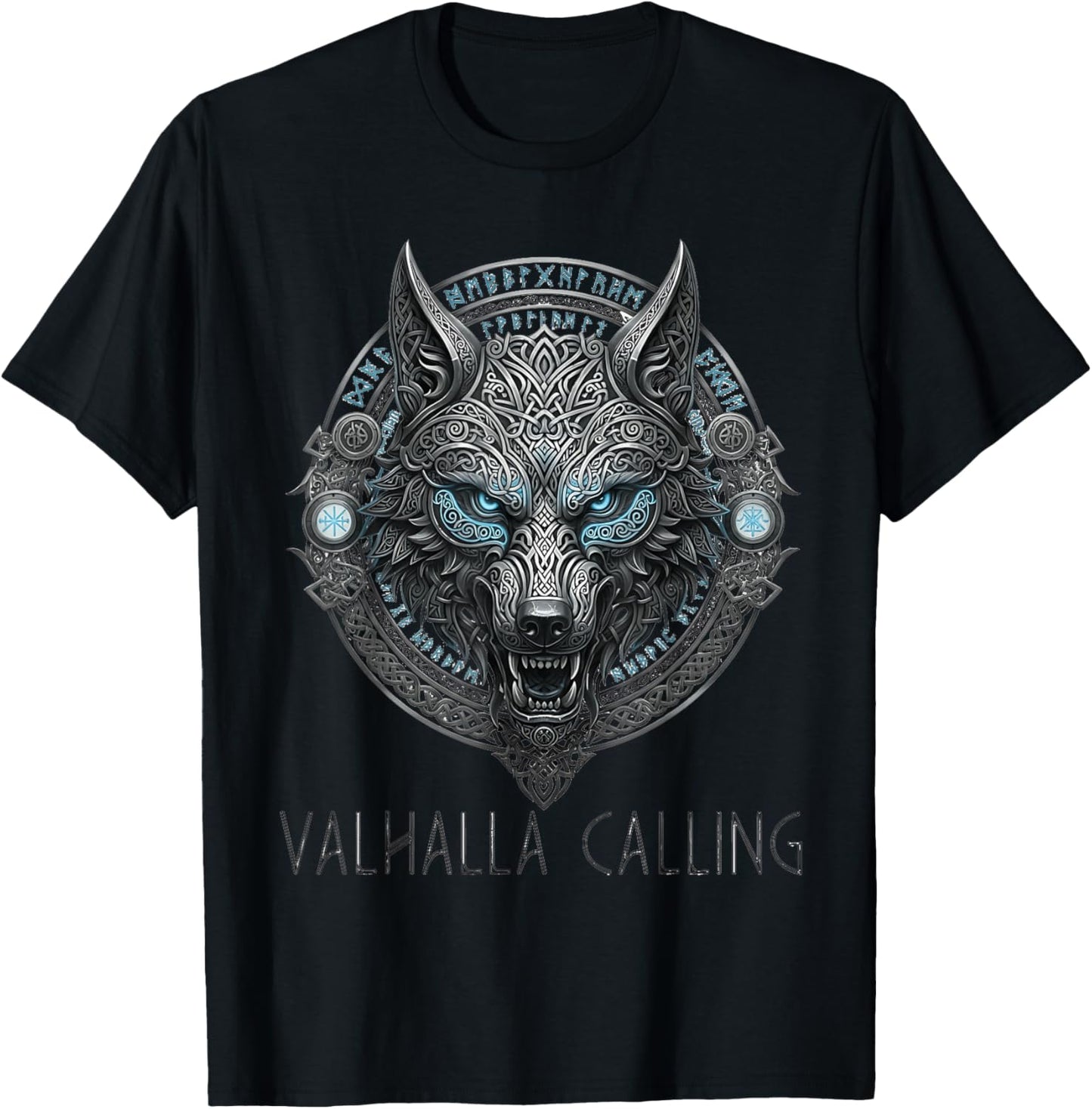 Wolf of Odin Valhalla Calling Celtic Runes Norse Mythology T-Shirt - T-Shirt | Black