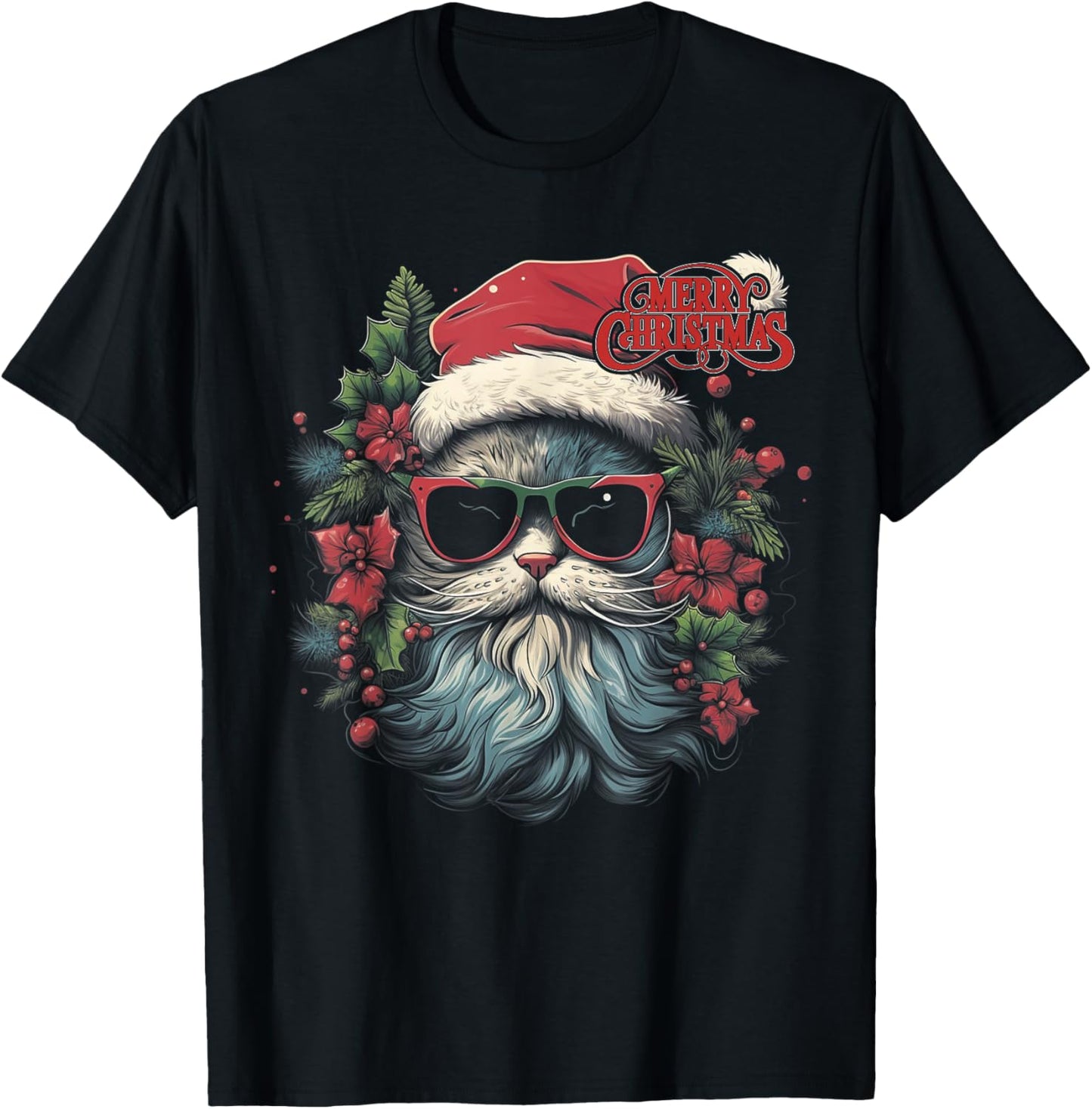 Cat - Christmas Funny Santa Holiday Men Women T-Shirt - T-Shirt | Black