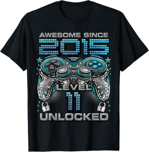 Level 11 Unlocked Awesome Since 2015 11th Birthday Gaming T-Shirt - T-Shirt | Black