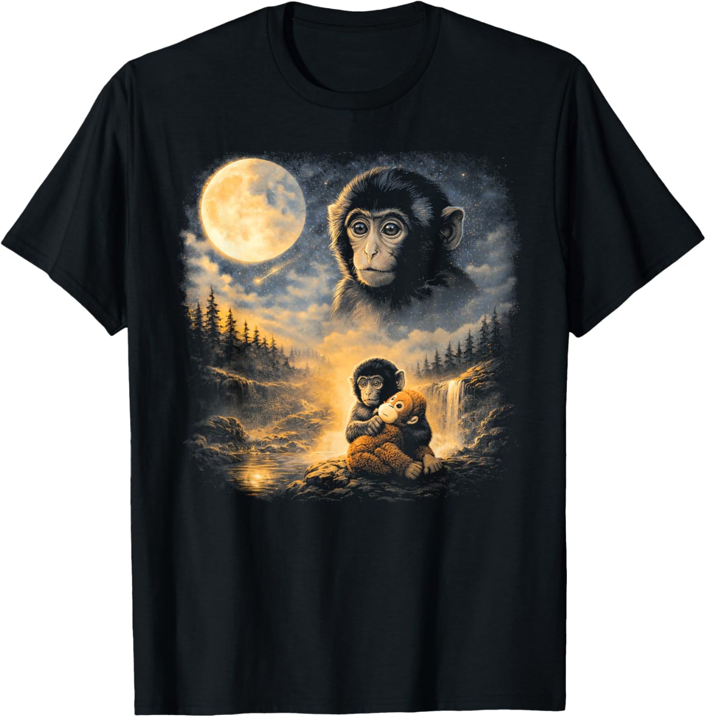 Punch Monkey Moon 90s Retro Animal Vintage T-Shirt - T-Shirt | Black